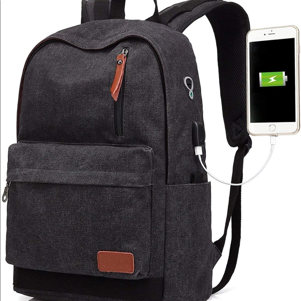 UNIWALK//Canvas Laptop Backpack, Waterproof School Backpack With USB Charging